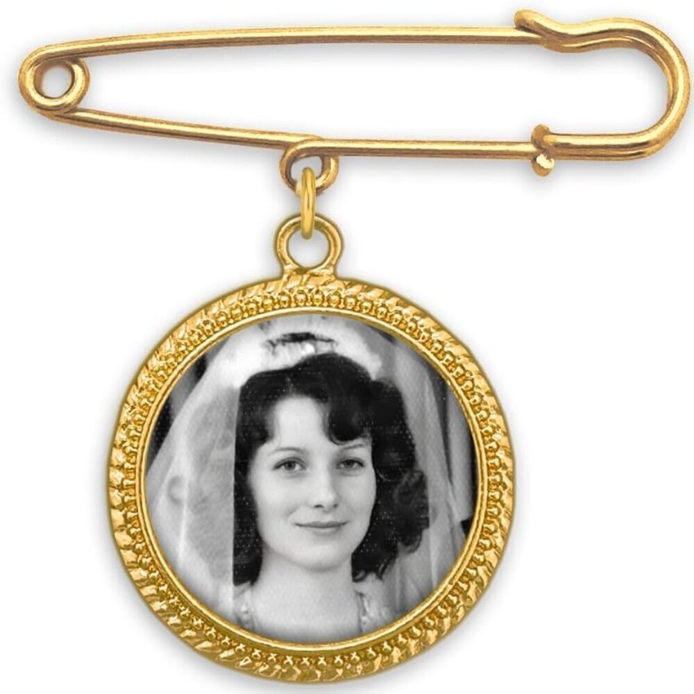 Gold Wedding Photo Charm Pin Memorial Bouquet Frame for Bride Grooms